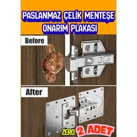 Resim Zero Line Paslanmaz Çelik Menteşe Onarım Plakası Menteşe Tamir Sacı Dolap Tamir Onarım Sacı 2 Adet 