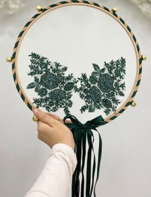 Resim ZEYMERADE Vip Aplikli Gelin Tefi Yeşil, Nedime Düğün Kına Gecesi Sünnet Bekarlığa Veda Bride Zilli 30cm 1 Adet 