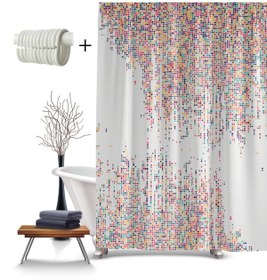 Resim Tropikhome Renkli Noktalı Banyo Duş Perdesi-tek Kanat Banyo Perdesi 180x200cm Küvet Perdesi 