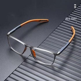 Resim Erkekler ve Kadınlar için Ultralight Anti-Mavi Işık Gözlükleri - Şık Gri Dikdörtgen Çerçeve ile Turuncu Detaylar, Konforlu Uygunluk, Tam Çerçeveli Tasarım, PC Malzeme, Günlük Kullanım için Rahat Gözlükler, Allday Gözlükleri, Modern Gözlükler, Dayanıklı Gözlükler 