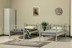 Resim Argimo Yurt Genç Çocuk Odası Metal Ranza ve Karyola - 90x190 / Gri 