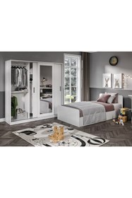 Resim KZNMOB HOME Anemon 3 Parçalı Tek Kişilik Mdf Genç Odası Takımı - Tamamı 1. Kalite Mdf Gardrop, Masa, Karyola 