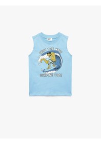 Resim Koton Pamuklu Bsiklet Yaka Baskılı Mavi Erkek Çocuk Kolsuz T-shirt 6skb30020tk 