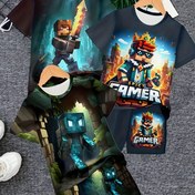 Resim 6 adet erkek çocuk takım elbise moda 3D baskılı rahat takım şortlu tişört, erkek açık hava tişörtü şort takımı, açık havada uygun., Açık hava için mükemmel 