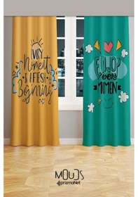 Resim Enjoy Desenli Fon Perde Genç Odası Oturma Odası Süet Baskılı Ekstrafor Büzgü 2 Kanat Prd-2027 Çok Renkli 