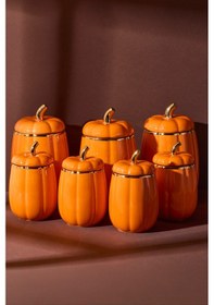 Resim Balkabak 7'li Porselen Baharat Seti 8.5x13x11x18 Cm Turuncu 