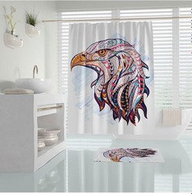 Resim Duş Perdesi Kartal Desenli Dijital Baskılı Banyo Perdesi 180x200 Çok Renkli 