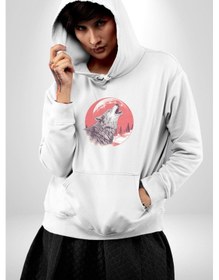 Resim Uluyan Beyaz Kurt Kadın Erkek Beyaz Kapüşonlu Sweatshirt Hoodie Beyaz 