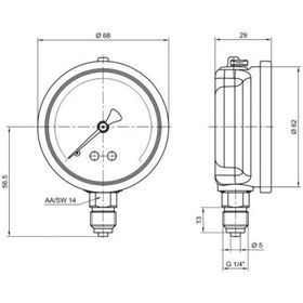 Resim Pakkens 0-600 Bar 63 Mm Alttan Bağlantılı Gliserinli Manometre G 