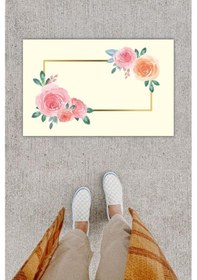 Resim Dijital Baskı Dekoratif 'lü Çiçek Krem Kapı Önü Paspası K-1258 