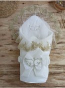 Resim Yenidoğan Shine Kumru Melek Kanat Fiyonklu Gold Dantel Duvaklı Delüks Kundak Bebek Battaniyesi Ekru Ekru 