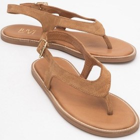 Resim Luvishoes Luvi Shoes Belinda Toprak Süet Hakiki Deri Kadın Parmak Arası Sandalet Toprak 