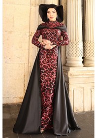 Resim Raika Moda Frezya Parıltılı Şık Tesettür Abiye Kırmızı 