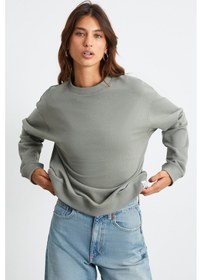 Resim Grimelange Maıja Kadın Bisiklet Yaka İçi Polarlı Oversize Fit Basic Açık Haki Sweatshirt Açık Haki 