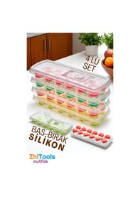 Resim Zhltools Buz Kalıbı - Bas-bırak Kapaklı Silikon Buz Kalıbı 4 Lü Set Siyah 