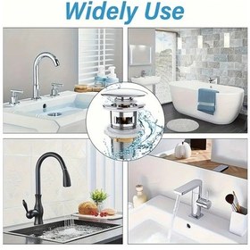 Resim Willowhaven Silvery Metal Push Button Sink Drain Stopper With Overflow Universal Basin Valve Chrome 