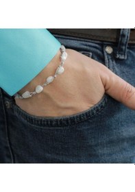 Resim Tesbihane Makrome Örgülü Naturel Kesim Dorika Top Detaylı Ay Taşı Doğaltaş Erkek Bileklik Çok Renkli 