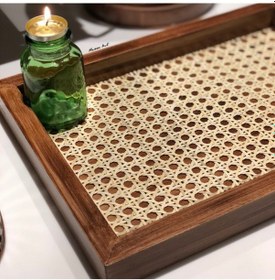 Resim Rattan Hazeran Tepsi Eskitme Model Dikdörtgen %100 Doğal Hazeran M017 