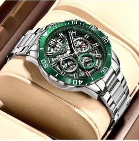 Resim Fastbuy Lige Erkek Spor Kuvars Saati - Gümüş Mavi Zarif Yeşil Kadran Tarih Göstergeli Su Geçirmez Altın Altın 