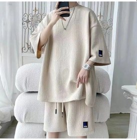 Resim Snapbuy2025 Erkek Waffle Tz30 Yazlık Tişört + Şort Eşofman Takımıkoyu Gri Koyu Gri 