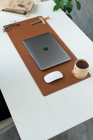 Resim dk leather Kahverengi Pu Deri Laptop Bilgisayar Için Geniş Gamings Masa Matı Mouse Pad Sümen+ Bardak Altlığı 