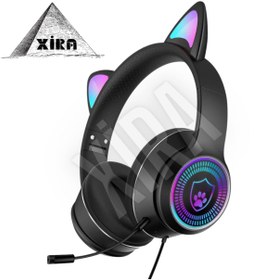 Resim XİRA Kedi Kulaklı Kablosuz Uyumlu Kulaklık RGB LED Işıklı BT 5.0 Kulak Gaming Oyuncu Kulaklığı 