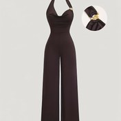 Resim Kadınlar İçin Şık Sırtı Açık Metal Detaylı Dar Kesim Tulum, Günlük Kullanım ve Yazlık Kıyafet 