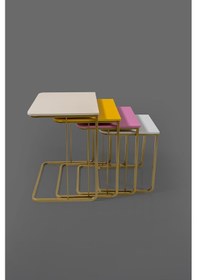 Resim Tekerleksiz - Vegas Zigon Sehpa 4 Lü - Gold 