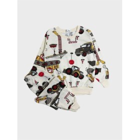 Resim Aliş Kids Erkek Çocuk Pamuklu Krem Rengi Iş Makinesi Desenli Uzun Kollu Mevsimlik Pijama Takımı 