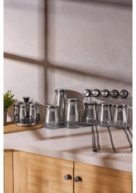 Resim Inox Paslanmaz Çelik Ve Cam Çok Amaçlı Ergonomik Baharatlık Ve Kavanoz Seti Seffaf Şeffaf 
