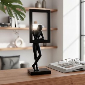 Resim Drusus Modern Düşünen Adam Çerçeveli Heykel Siyah Minimal Dekoratif Obje Ofis Ev Masa Üstü Aksesuar 