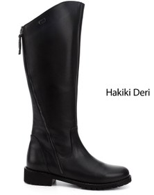 Resim GÖNDERİ(R) Kadın / Kız Siyah Çift Fermuarlı Kauçuk Taban Hakiki Deri Çizme 