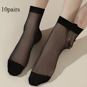 Resim 10 Çift Kadın Siyah Şeffaf Kısa Çorap - Polyester, Nefes Alabilir, Nem Çekmez, Örgü Kumaş, Elde Yıkanabilir, Profesyonel Kuru Temizlenebilir, Moda Çoraplar | Şeffaf Çoraplar | Polyester Çoraplar 