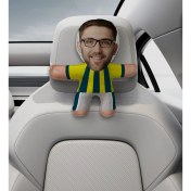 Resim Bk Gift Kişiye Özel Sarı Lacivert Futbolcu Tasarımlı Araç Koltuk Bebek Yastığı-1 