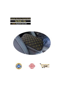 Resim Kia Cerato Deri Oto Kolçak Kılıfı Örtüsü Capitone Süngerli Sarı Nakışlı-259 