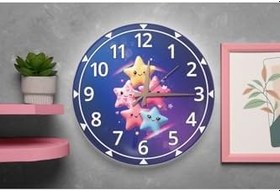 Resim M&H Quality(562) Sevimli Renkli Yıldızlar Desenli Sessiz Mekanizma Duvar Saati – Çocuk Odası Dekoratif Mavi 40 x 40 