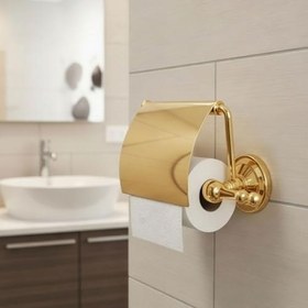Resim Lüx Kapaklı Gold Tuvalet Kağıtlığı Duvara Monte Metal Banyo WC Kağıtlık Şık ve Dayanıklı Tasarım 