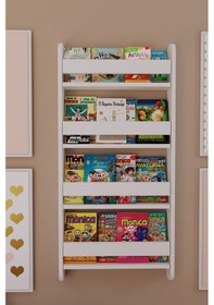Resim Lino 4 Raflı Montessori Kitaplık Eğitici Çocuk Kitaplığı Beyaz 
