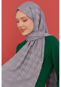Resim Mirsoy Scarf Kazayağı Desen İpeksi Jakar Şal - Koyu Gri Koyu Gri 
