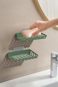 Resim ATA HOME 2'Li Set Yapışkanlı Banyo Sabunluk, Katı Sabun Tutacağı, Lavabo Mutfak Katı Sabunluk Süngerlik Siyah Haki 