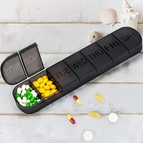 Resim 1 adet Taşınabilir Haftalık Hap Düzenleyici, 7 Gün İçin Büyük Kapasiteli İlaç Saklama Kutusu, Günlük Kullanım İçin Mühürlü Vitamin Dağıtıcısı, Uzun 