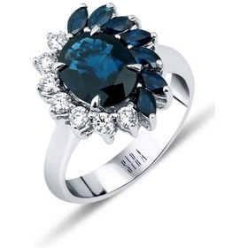 Resim Yelpaze Safir Yüzük - Beyaz Altın 