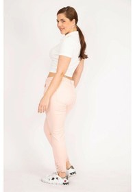 Resim Şans Kadın Pembe Büyük Beden Paçası Dantel Detaylı Kot Pantolon - Pembe 