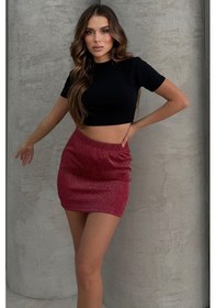 Resim Lesa Wear Yüksel Bel Simli Mini Kalem Etek Bordo 