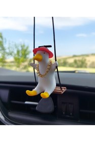 Resim Rex Aksesuar Şapkalı Zincirli Sallanan Ördek Dikiz Ayna Süsü (Kırmızı Şapka) Ördek Ayna Süsü Yeni Trend Araç Süsü 