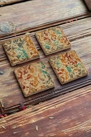 Resim Oscar Stone Decor Baskılı Doğaltaş Bardak Altlığı 4'Lü Set 4Dsn-078 