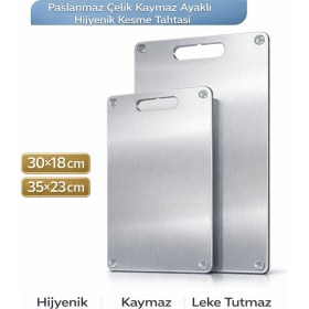 Resim Sihome Metal Kesim Panosu Paslanmaz Çelik Kaymaz Ayaklı Hijyenik Kesme Tahtası 30X18 / 35X23 