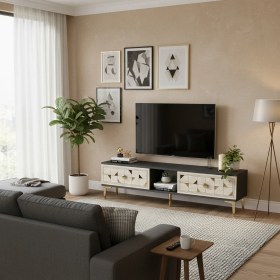 Resim Ceneyra TSA1504ATG- Moka Tv Stand 150CM Antrasit-Traverten-Gold 