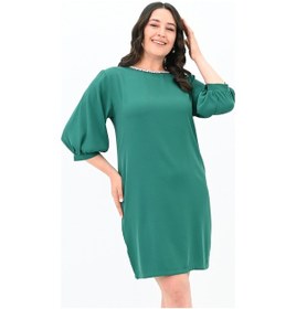 Resim Kadın Büyük Beden Yaka Taş İşlemeli Elbise 5211-24 001 