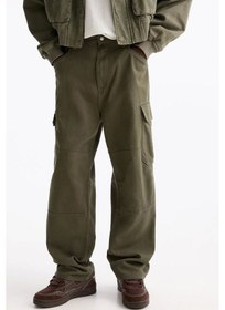 Resim Oversize Cotton Erkek Kargo Pantolon Haki Haki 